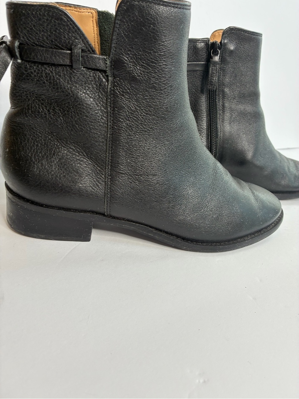 Talbots Black Leather Ankle Booties with Side Zip Detail